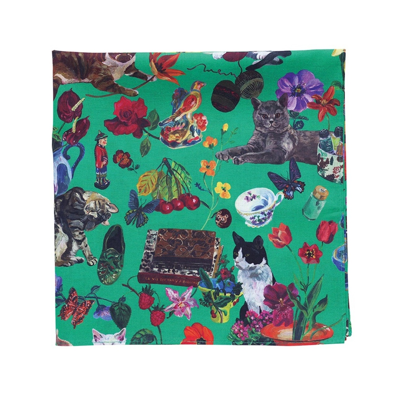 Nathalie Lete Handkerchief Cats　ナタリーレテ　ハンカチーフグリーン　キャッツ