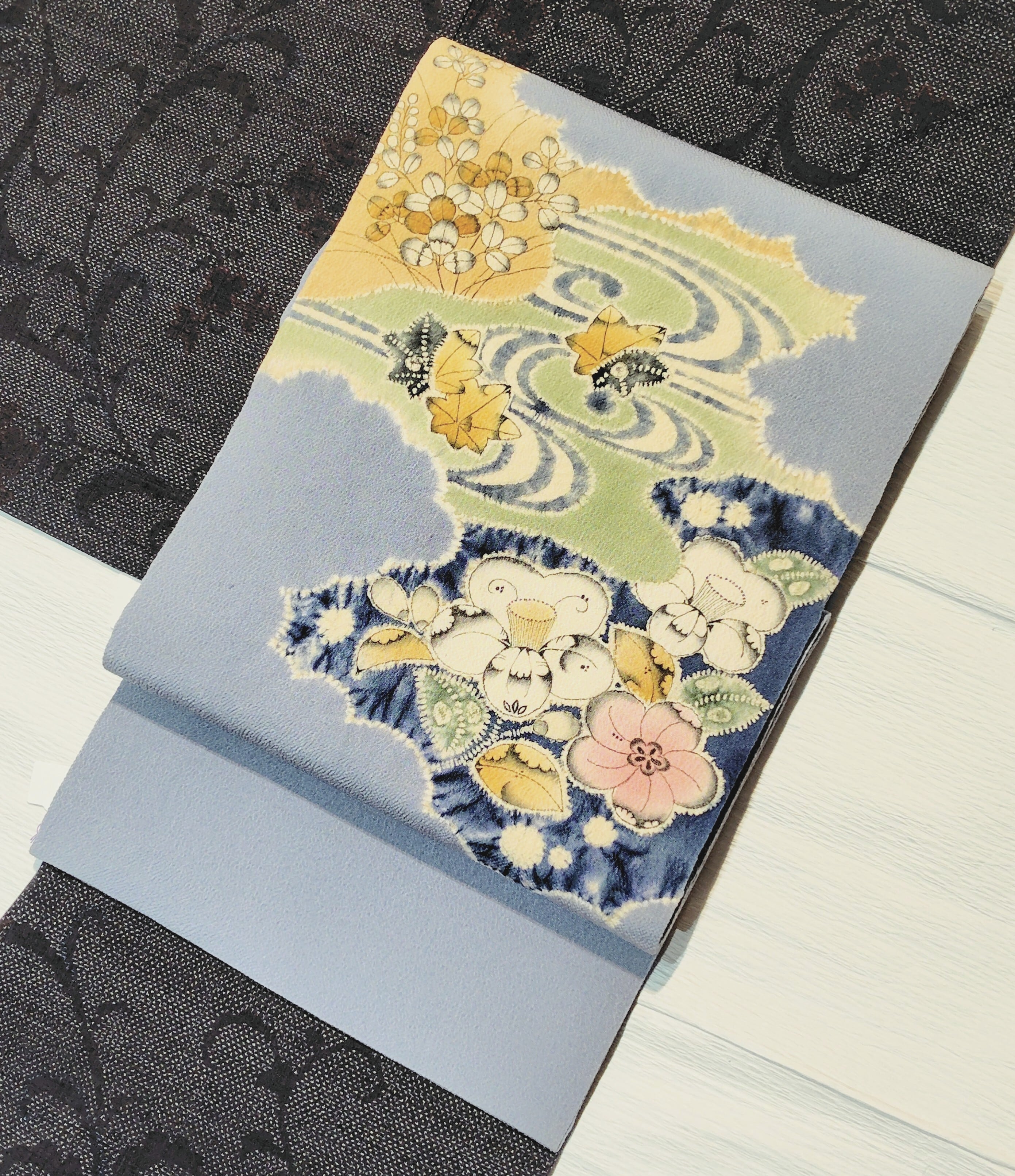 アンティーク　美品　名古屋帯　刺繍　リーフ　木の実　着物　121a o 50％OFF｜えびす講セール｜期間限定】【中古】 名古屋帯 九寸名古屋帯