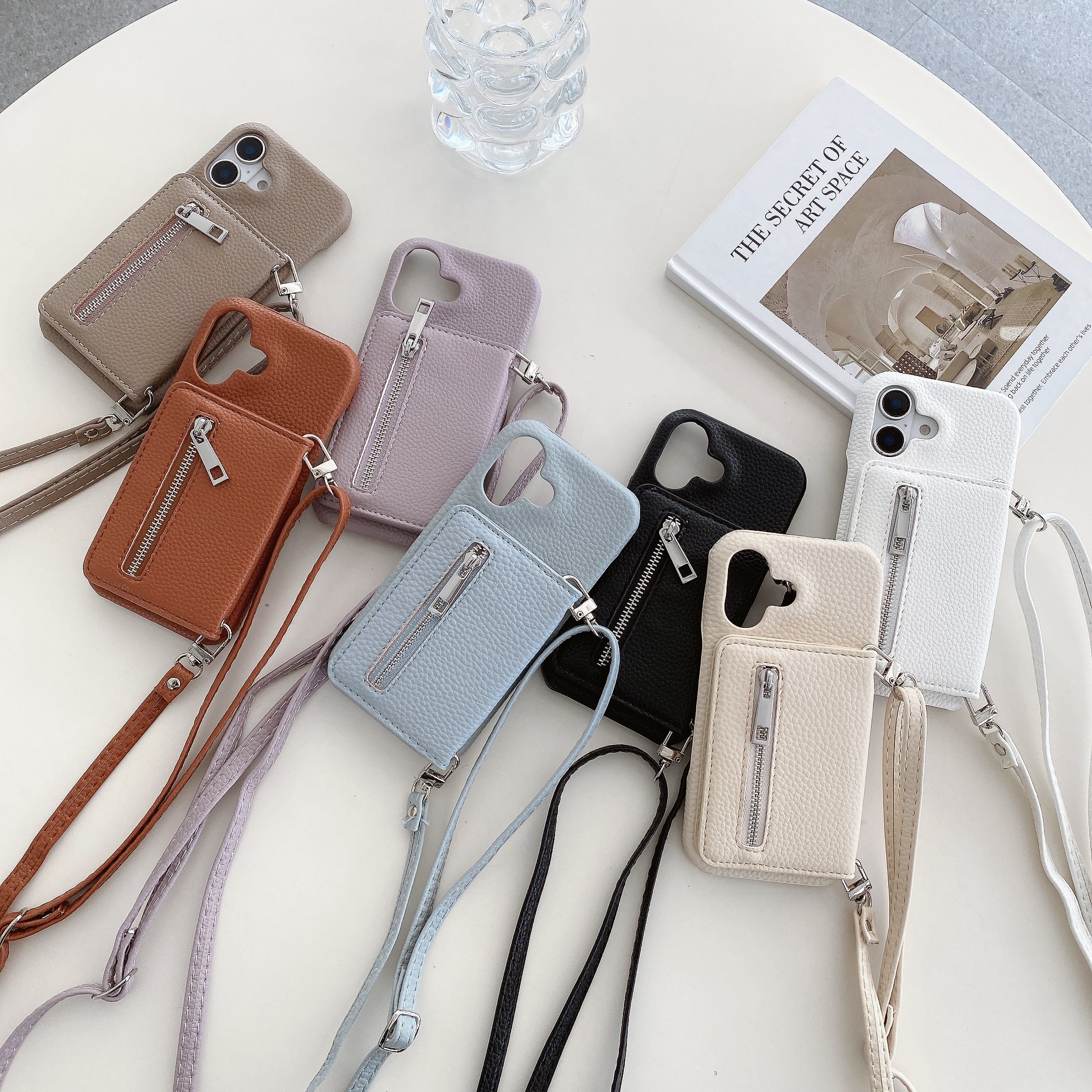 ミラー付き iPhone 17 16 15 14 13 12 11 ケース ファスナーポケット