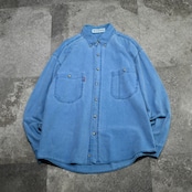 fade blue double pocket plain weave cotton shirt