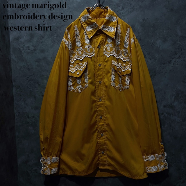 【doppio】vintage marigold embroidery design western shirt