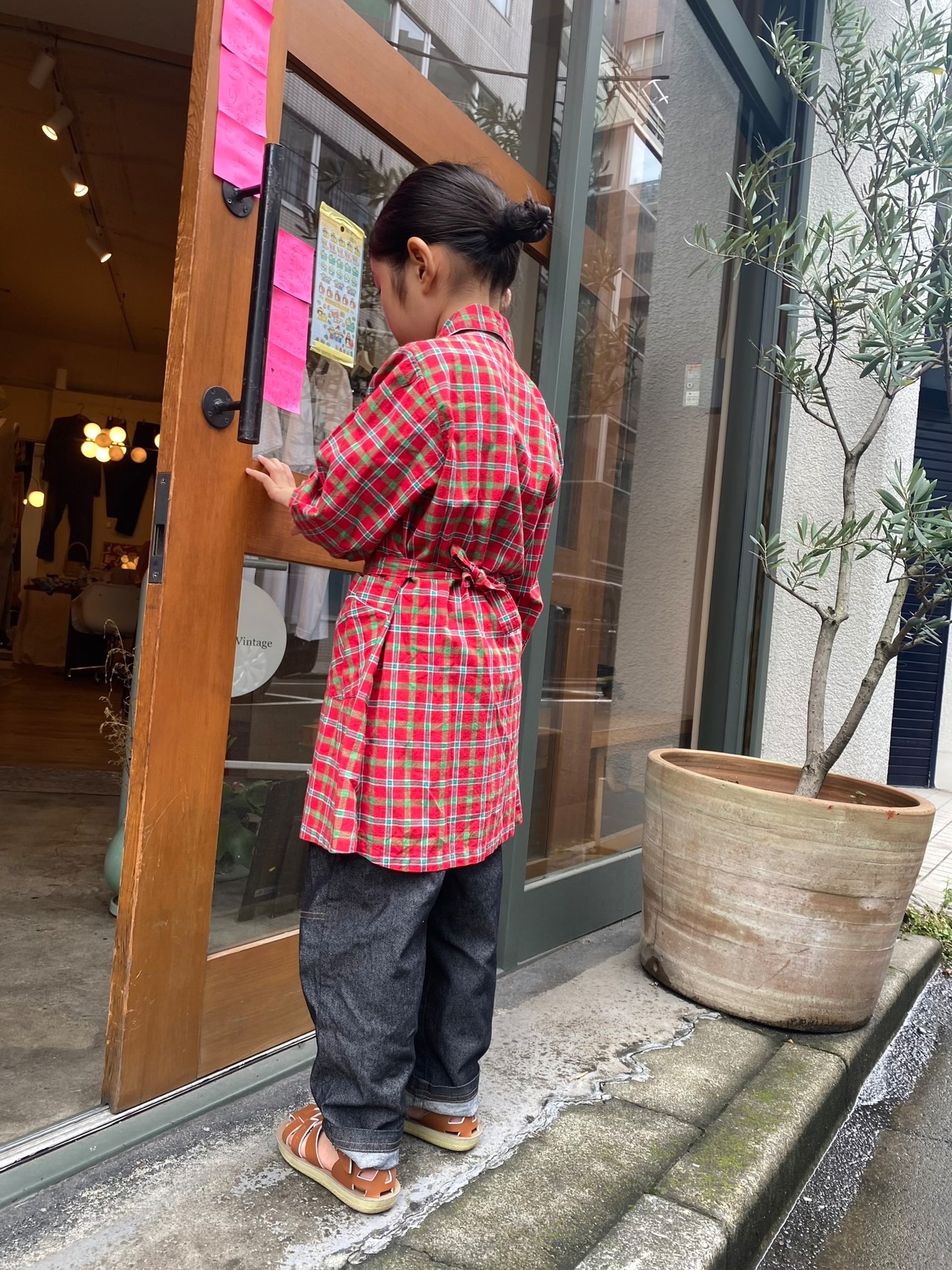 [kids] ブロックチェックコートスタイルワンピース