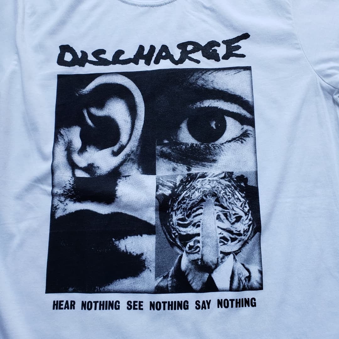 Tシャツ/カットソー(七分/長袖)Discharge スカルモスリン　ガーゼシャツ　黒