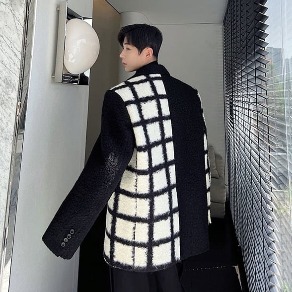 予約販売】ジャケット 無地 個性的 メンズ ブラック 黒 ボア