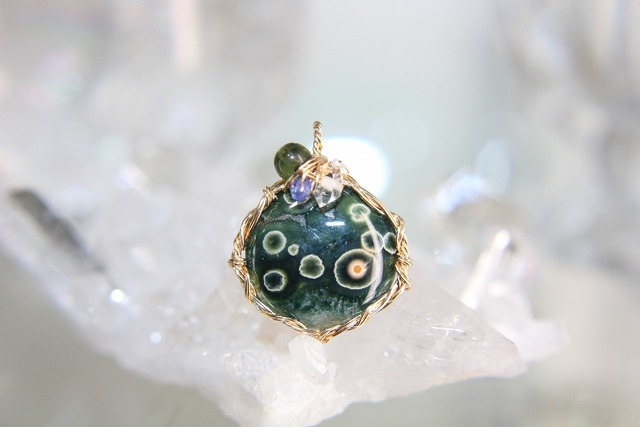 オーシャンジャスパー⭐️ワイヤーアートペンダント
