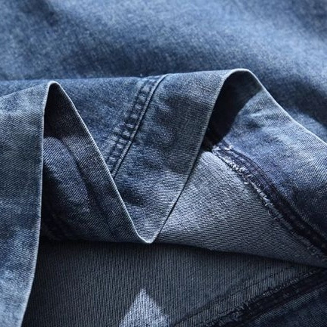 Denim Fabric Hooded Pullover Parker with Drawcord and Kangaroo Pocket ◇H0741