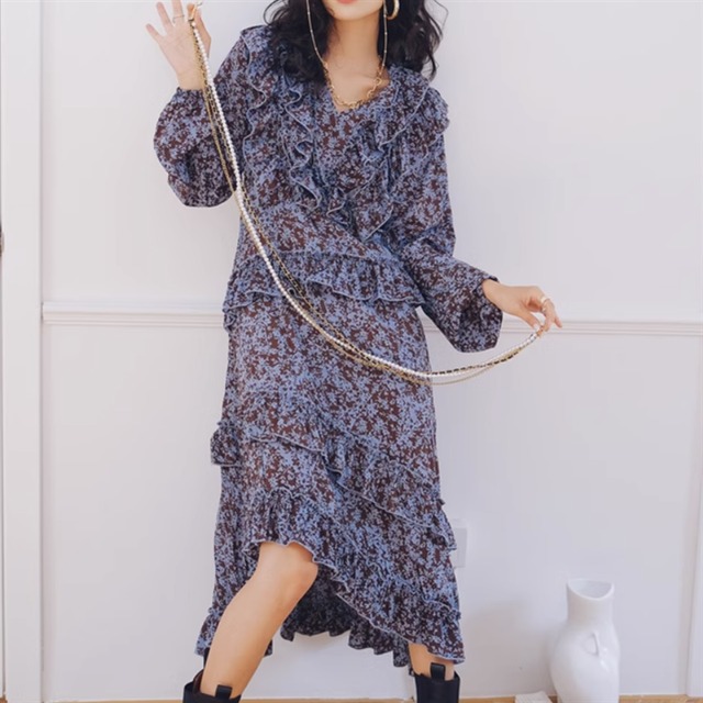 フラワーフリルシフォンワンピース 10556