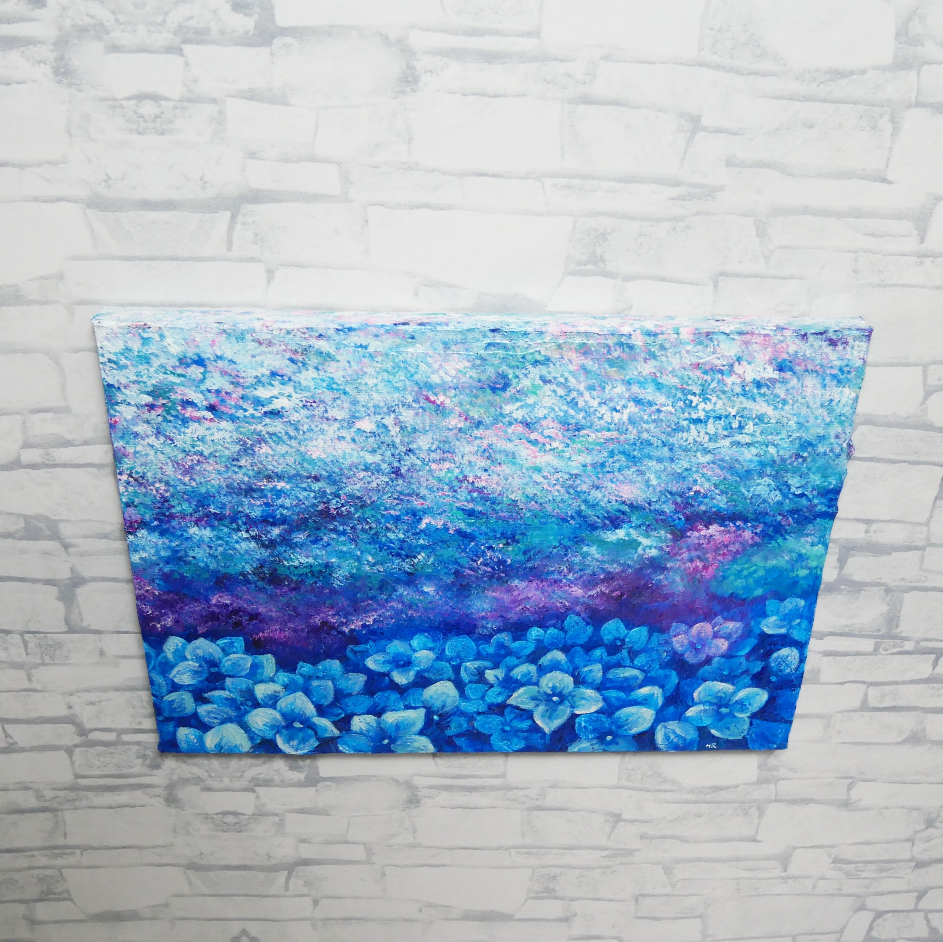 油絵・原画】雨上がりの奇跡 〜光満ちる紫陽花畑〜（F4号） ｜ 紫陽花