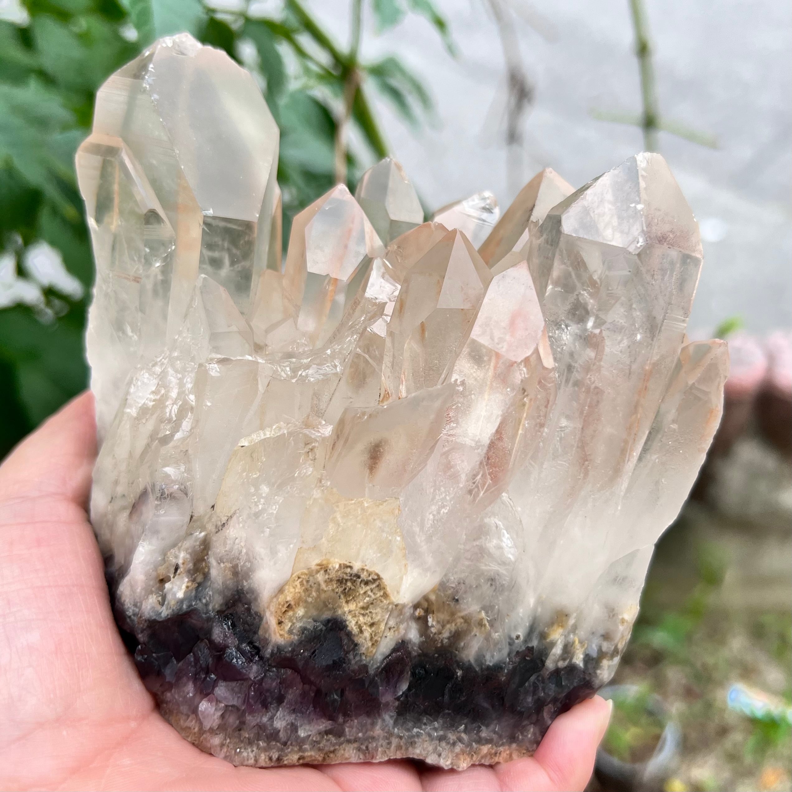 【美品 希少 アメジスト共生 1.2kg水晶クラスター ヒマラヤ産⑭】❤︎送料無料❤︎天然石