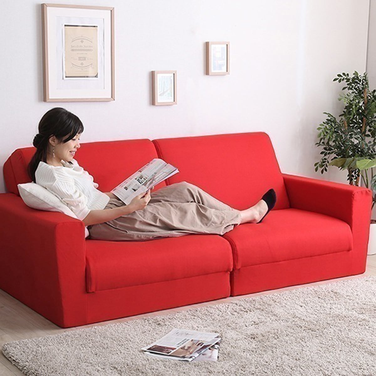 組み換え自由なソファベッド2P ポケットコイル 2人掛 ソファベッド 日本製 ローベッド