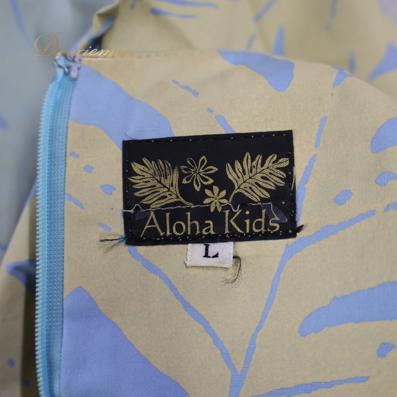フラダンス 衣装 Aloha Kids アロハキッズ ワンピース ドレス ブルー系 ラウアエ柄 葉っぱ柄 青 水色 黄 ノースリーブ 袖なし ダンス衣装 イベント ステージ かわいい 明るい フラ ダンス おしゃれ レディース イエロー系