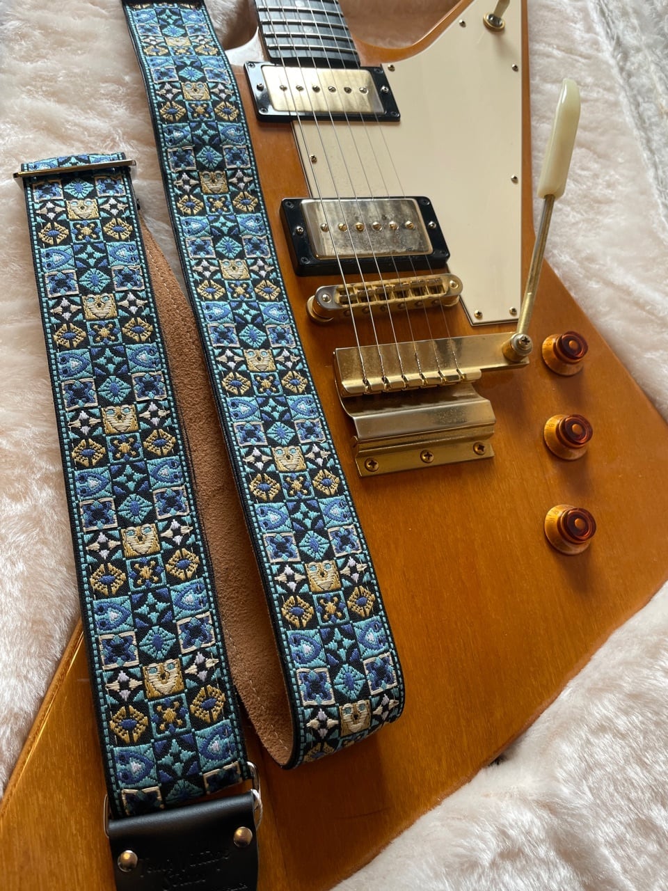 Tom's Vintage Straps Blue Woodstock ハンドメイド ギターストラップ