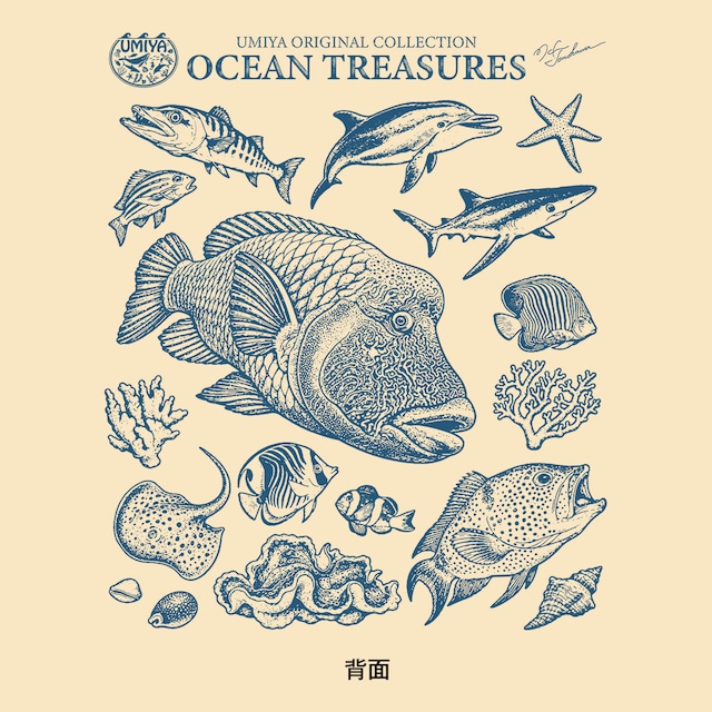 海洋生物ヴィンテージ風プルオーバーパーカー｜OCEAN TREASURES／Model-04（ナチュラル）
