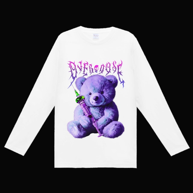 ★【lunalyオリジナル】OVERDOSEBEARロングスリーブホワイトTシャツ（ori_0052）