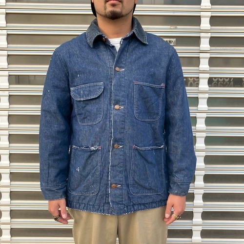 60s USA製 BLUE BELL ヴィンテージ ラングラー デニム カバーオール 裏ブランケット ジャケット Gジャン Wrangler ブルーベル M/L 70s