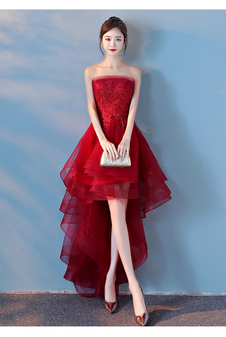カラードレス 赤 上質オーガンジー ベアトップ フィッシュテール パーティドレス | David1021k Dress powered by BASE