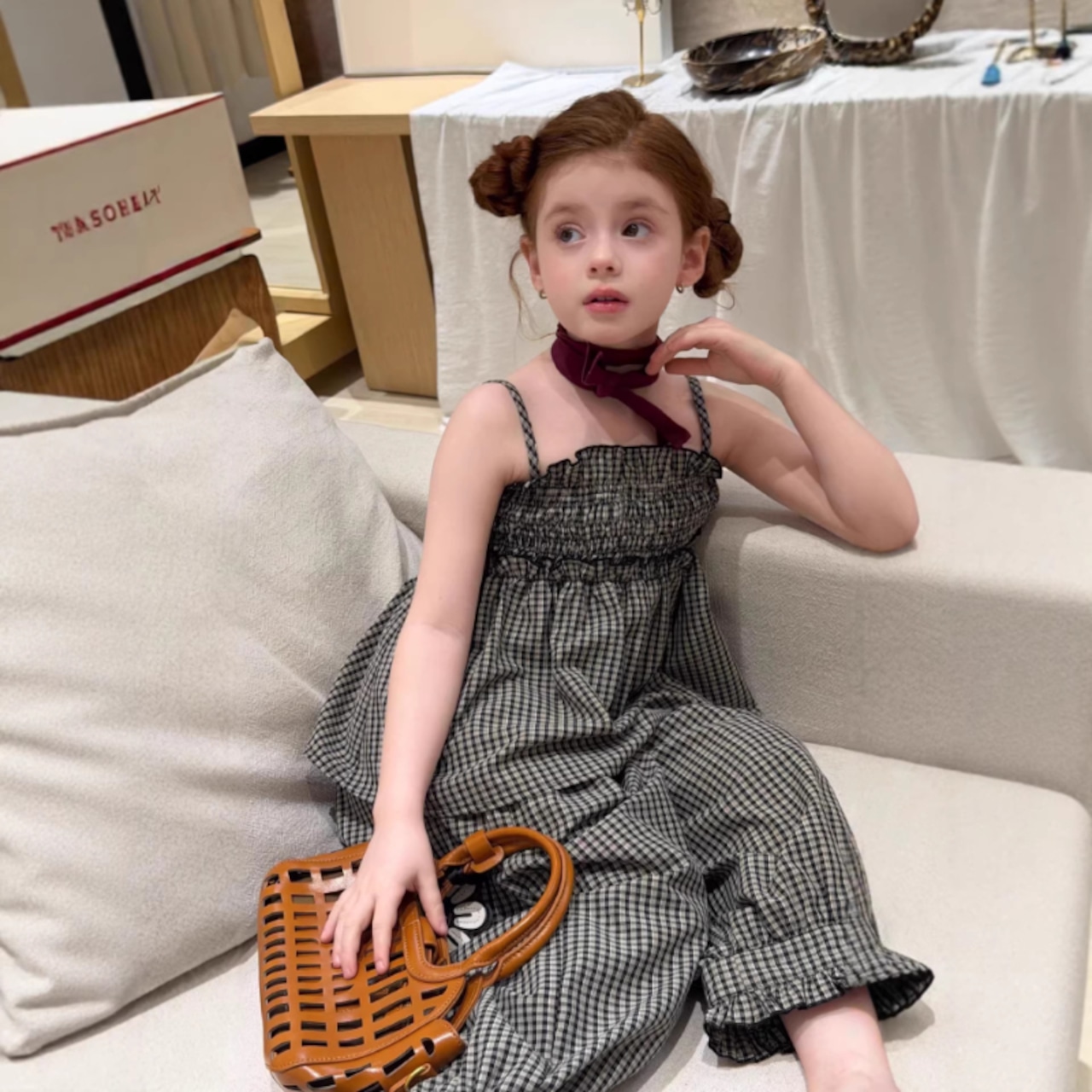 夏チェック柄キャミソール&ボトムスセット