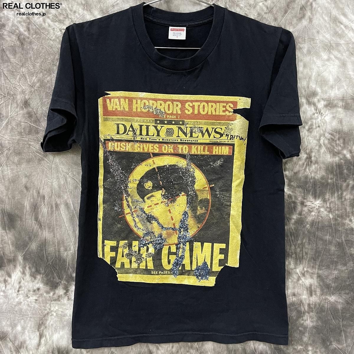 SUPREME シュプリーム 16AW Dash Snow Fair Game Newspaper Tee ニュースペーパープリント半袖Tシャツ ブラック