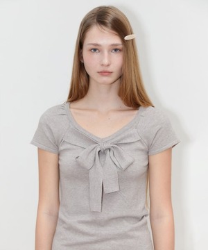 [SINOON] RIBBON TIE SLIM KNIT TOP (GREY)