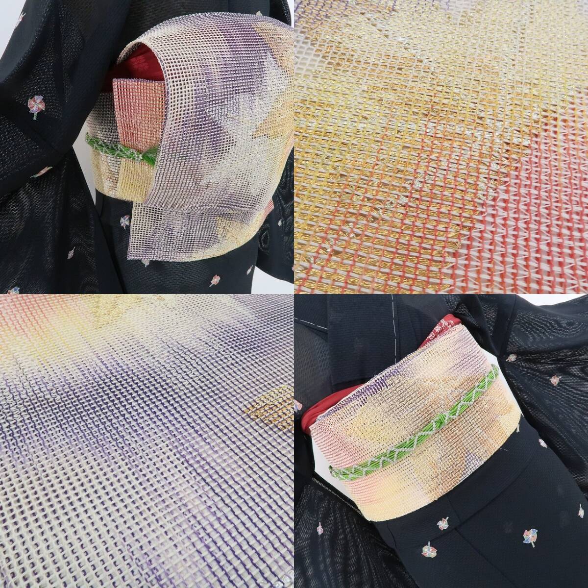 美品 羅 紅葉 夏着物“夏にザックリ羅帯を楽しむ！お洒落ごころの夏 