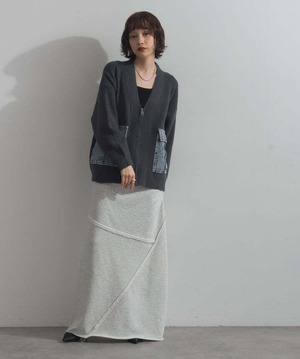 HD2510023 デニムポケットジップニットカーディガン gray