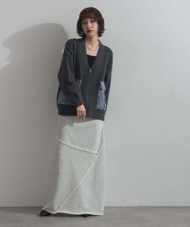 HD2510023 デニムポケットジップニットカーディガン gray