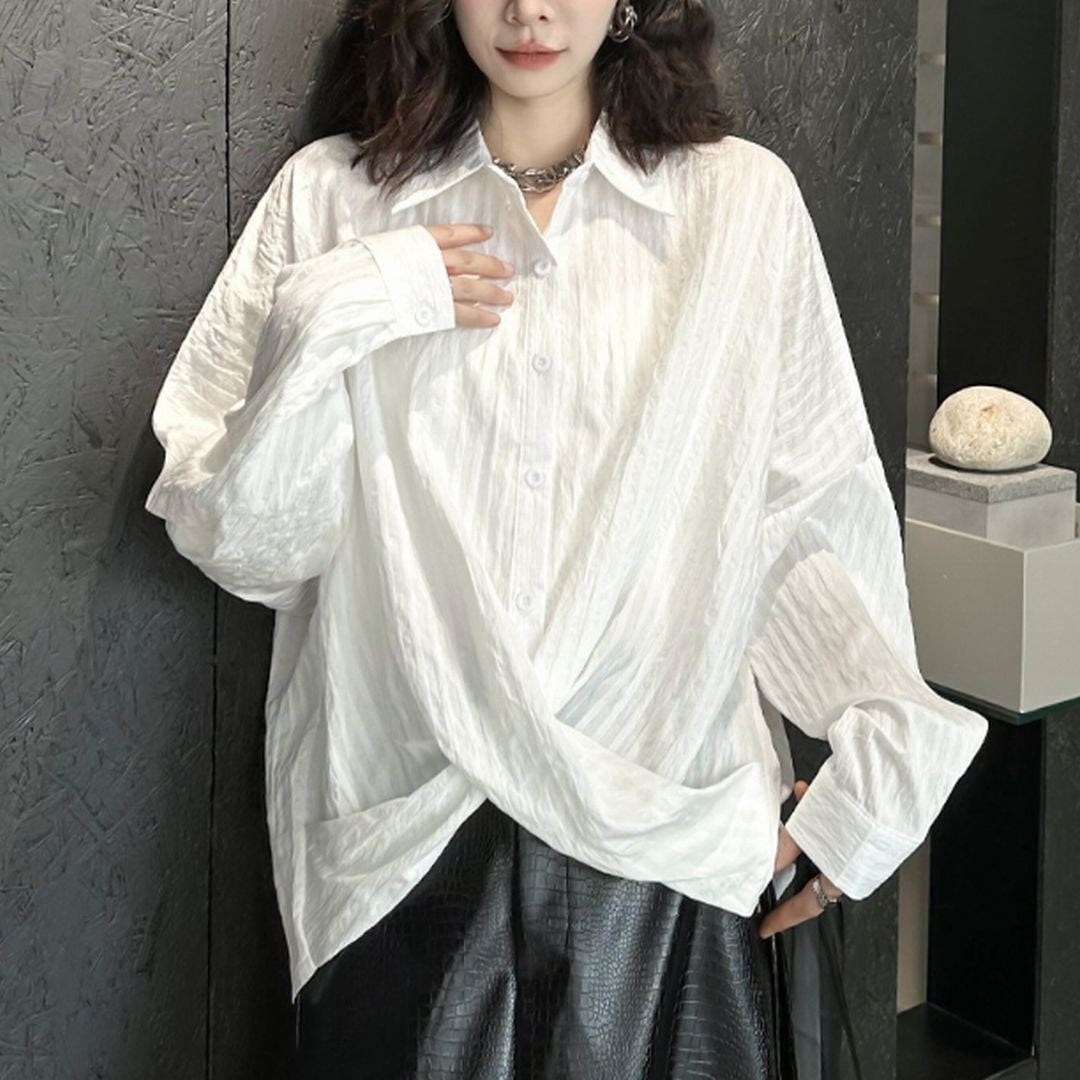 クロスデザイン長袖ブラウス BL0342