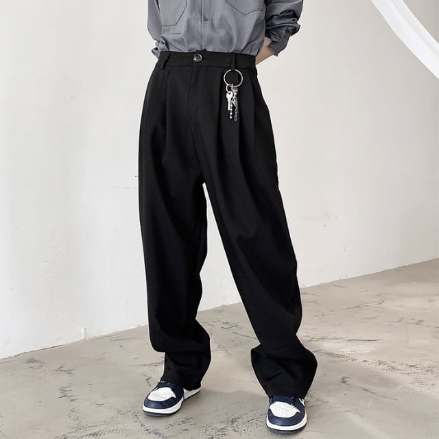 【予約販売】パンツ ボトムス メンズ ルーズ レトロ 黒 チェック柄 ブラック ハイウエスト カジュアル こなれ感 お洒落 韓国 トレンド 秋 夏 M/L/XL