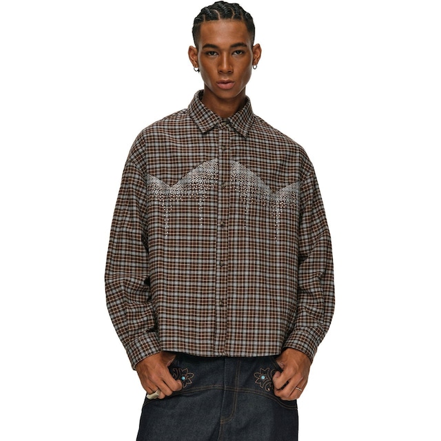 【DRIP6817】ANT Rhinestone Plaid Western Shirt