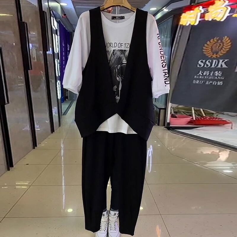 サマーTシャツ カジュアルパンツ 大きめサイズ 夏物 ミックスインファッション11284080894