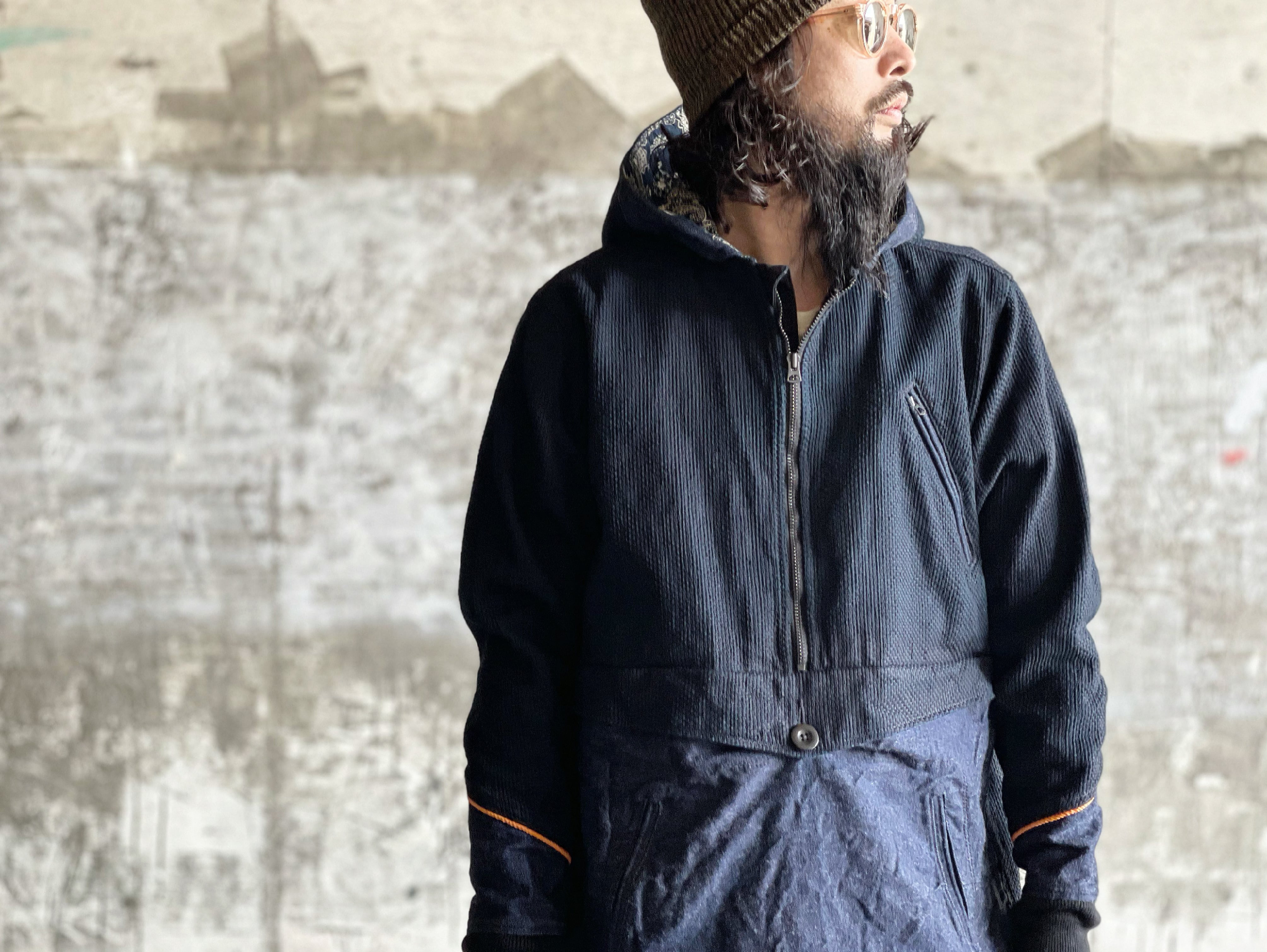 21SS インディゴ刺し子アノラックパーカー / Indigo sashiko anorak