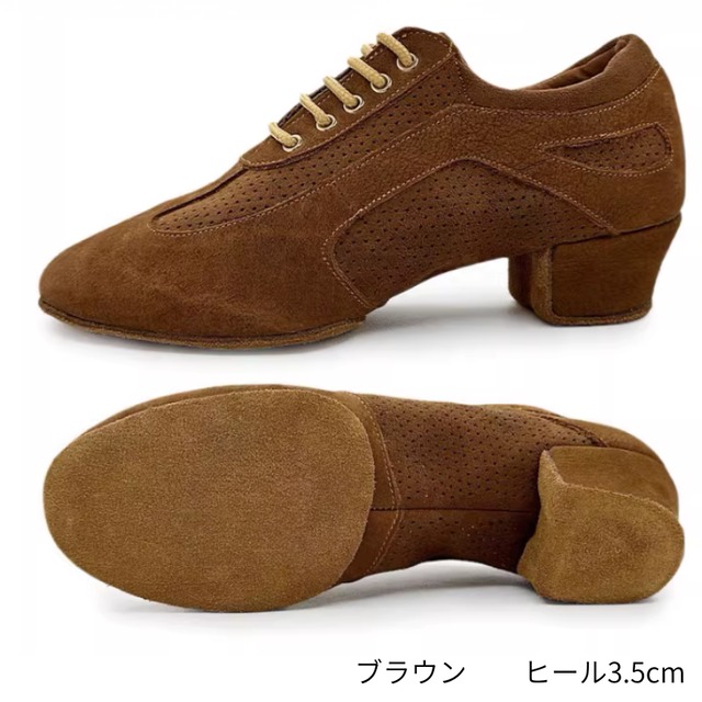 【素材・サイズ表記確認】レースアップ レザー風 ブロックヒール ダンスシューズ 5col　D00660