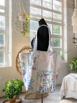 ヴィンテージ リメイク パッチワーク キルティング トートバッグ