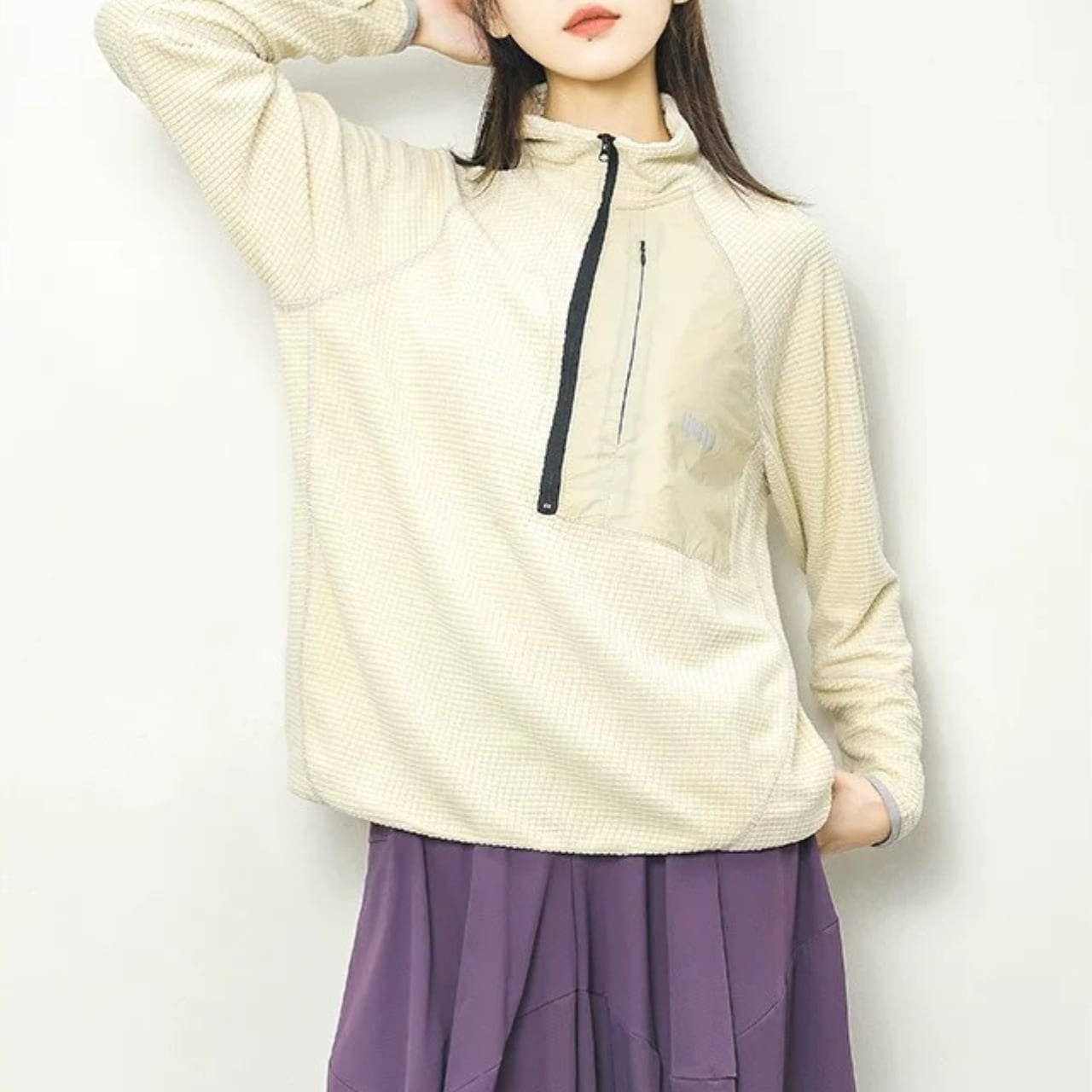 ハーフジップワッフルプルオーバー C00934