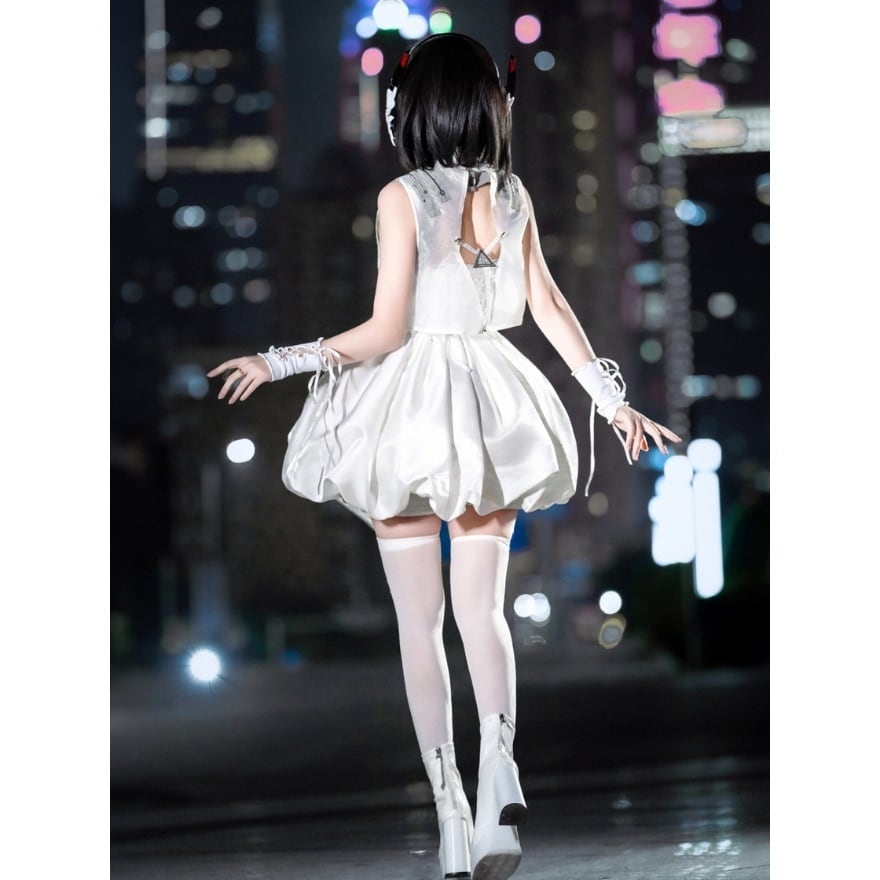 アイドル衣装 サイバーパンク系セットアップ 白×グレー 近未来