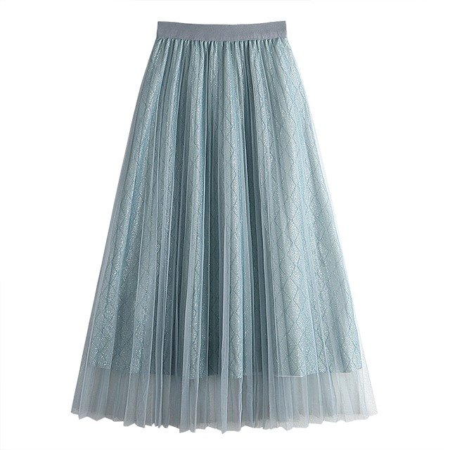 全4色/Lame pleated tulle skirt　B414　