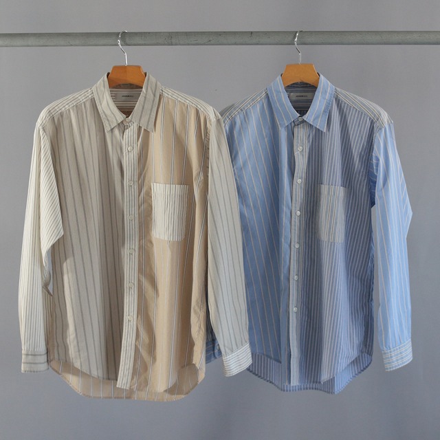 【JOHNBULL】クレイジーパターン ストライプ切替 パネルシャツ　(12298)