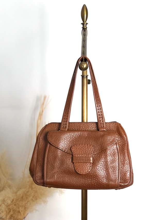 PRADA プラダ ハンドバッグ ブラウン トライアングルロゴ　フロントバックル レザー ボストン vintage ヴィンテージ オールド v46bhc