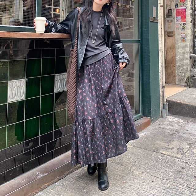 floral tiered a-line long skirt J00144