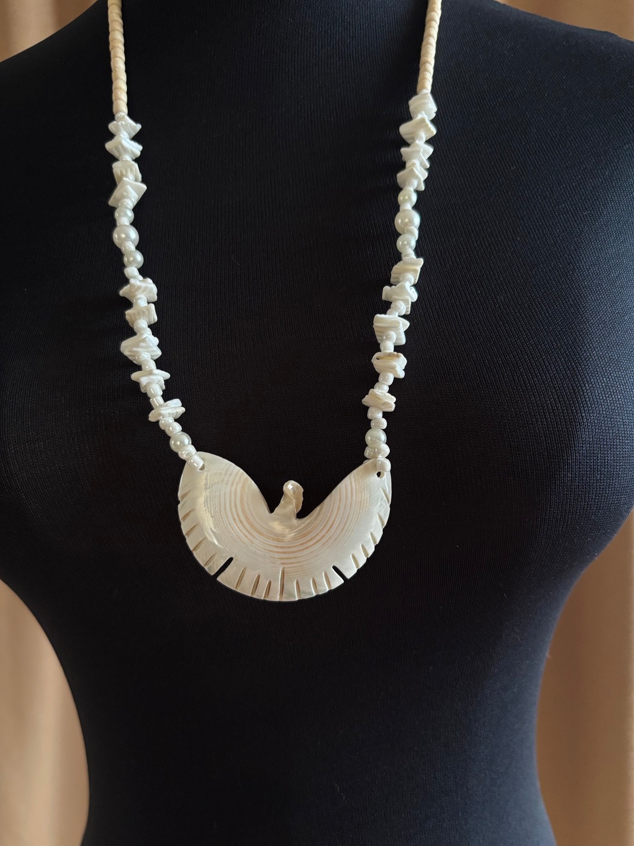 white shell statement long necklace-5142-8