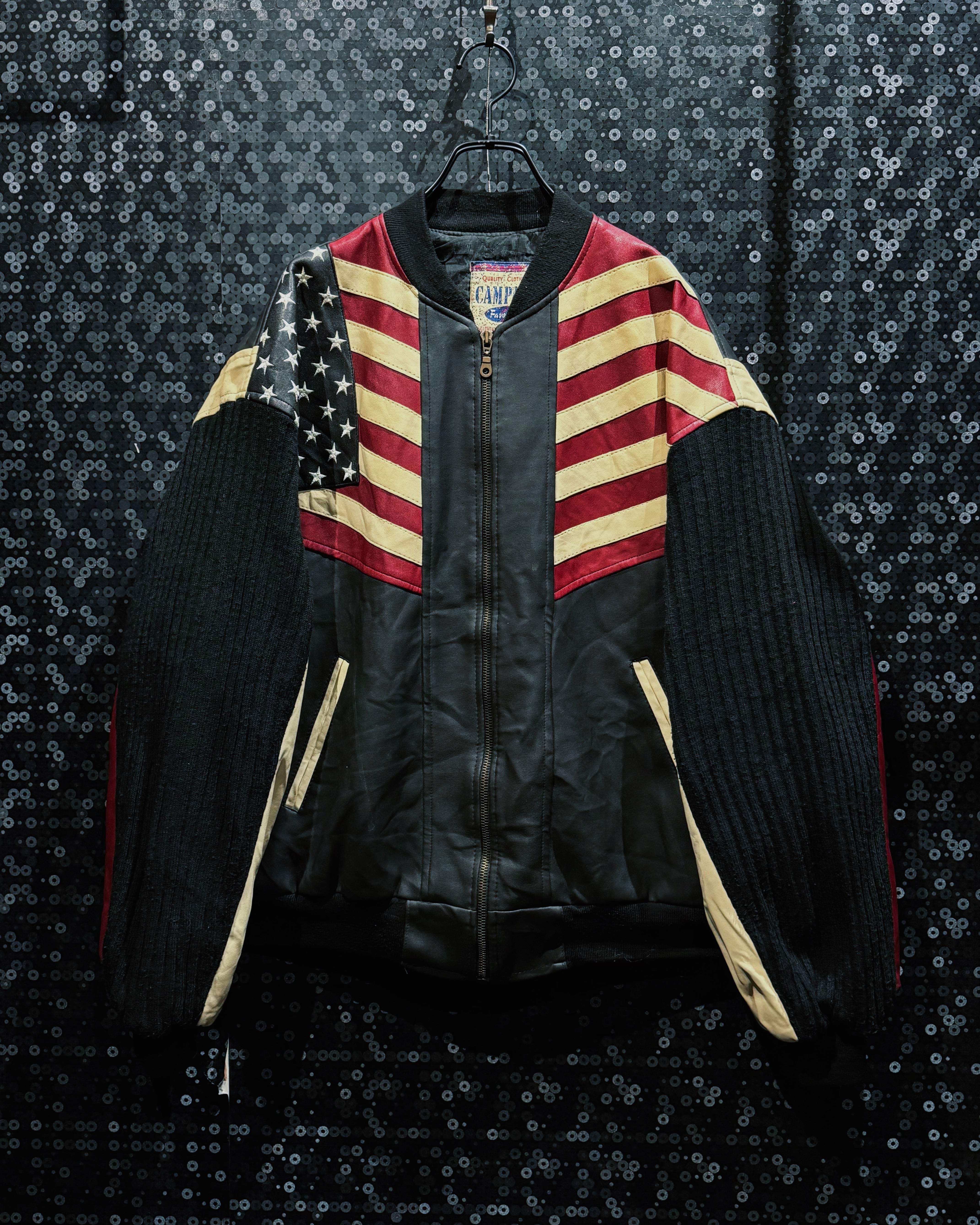 【ÆIEM】“CAMPACT” vintage American flag leather × knit switching bomber jacket