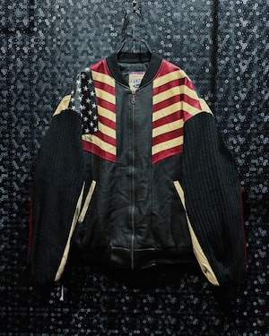 【ÆIEM】“CAMPACT” vintage American flag leather × knit switching bomber jacket