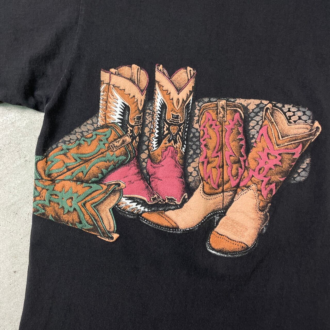 USA製 90年代 ウエスタンブーツ 巻きプリントTシャツ メンズL 古着 90s