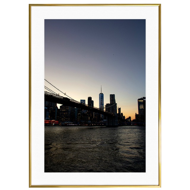 アメリカ写真 ニューヨーク 夕日のブルックリンブリッジ インテリア アートポスター額装 AS4288