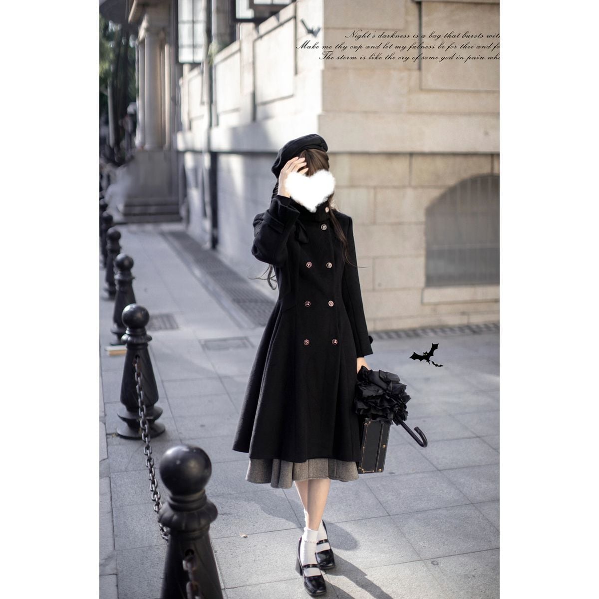 ハイネックダブルブレストコート：ブラック | Maiden's Rêve