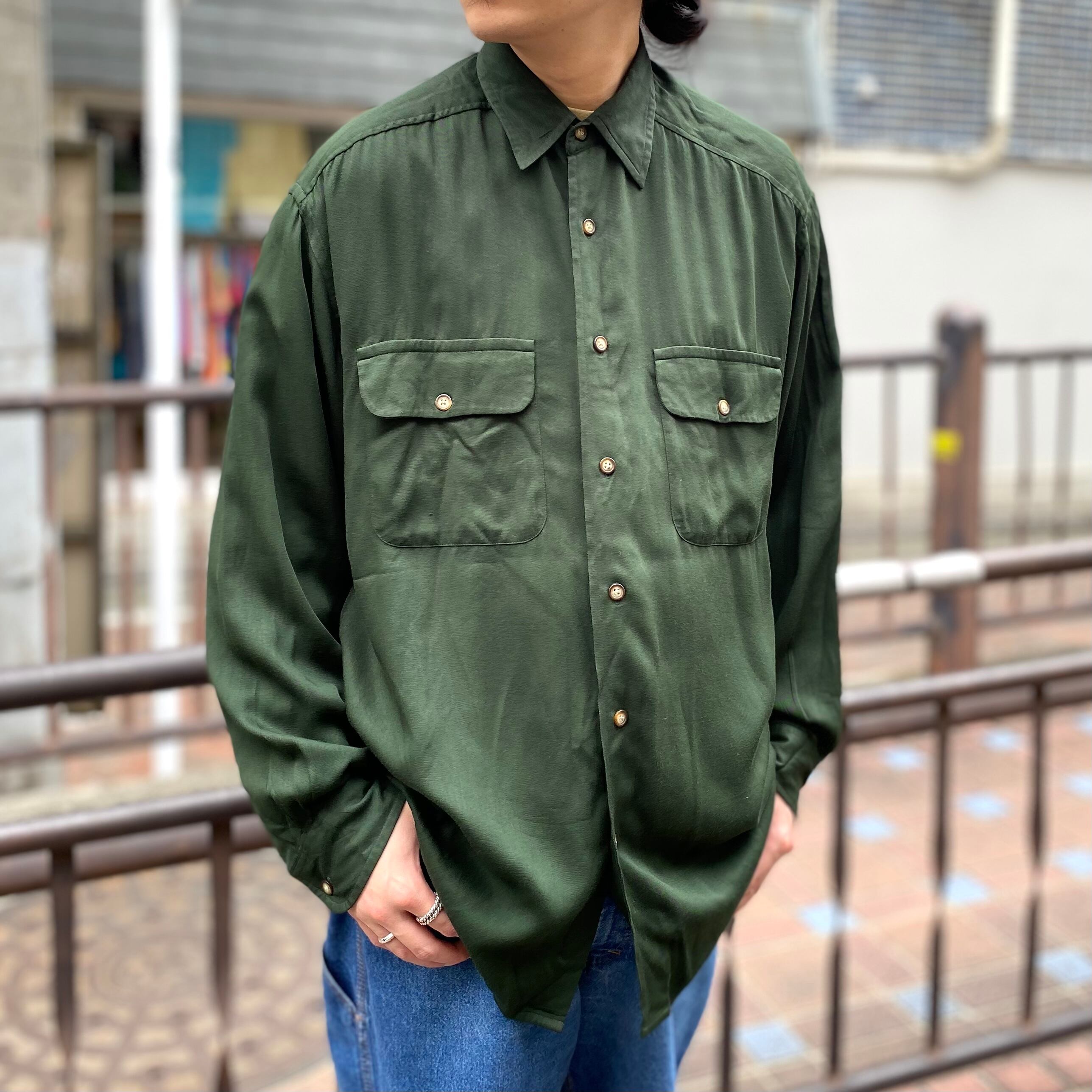 size：M【 claiborne 】クレイボーン レーヨンシャツ 長袖シャツ 緑