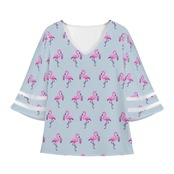 Women's Loose Chiffon Blouse with Puff Sleeves Blue 4505