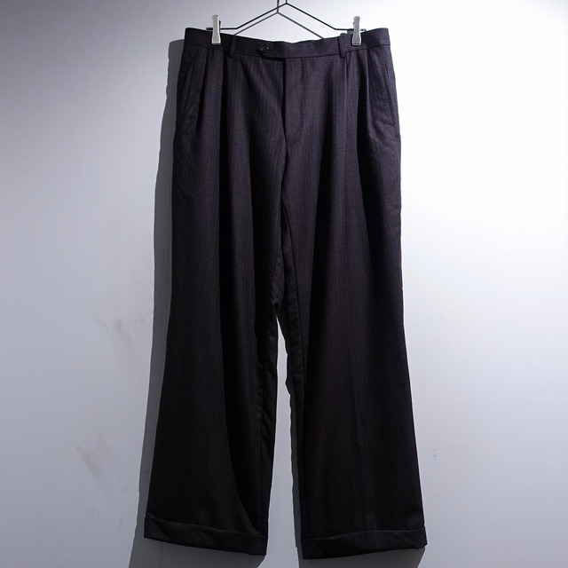 EURO Wine-Red Stripe Pattern Design 2-Tuck Double Wool Slacks