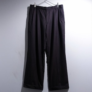 EURO Wine-Red Stripe Pattern Design 2-Tuck Double Wool Slacks