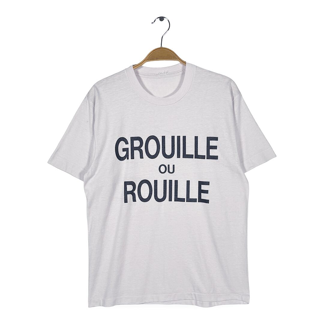80s フランス語 メッセージT ヴィンテージ Tシャツ ホワイト シングルステッチ サイズM相当 BZ0684